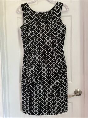 Tahari Black Dress with White Lattice Pattern Excellent Condition